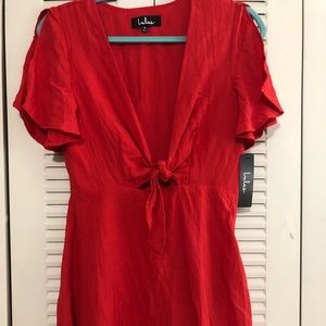 Red Lulus Front Tie Skater Dress